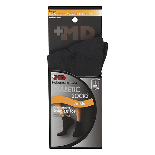 Chaussettes de cheville noires MD Diabétiques à bout sans couture - Grande / Unisexe