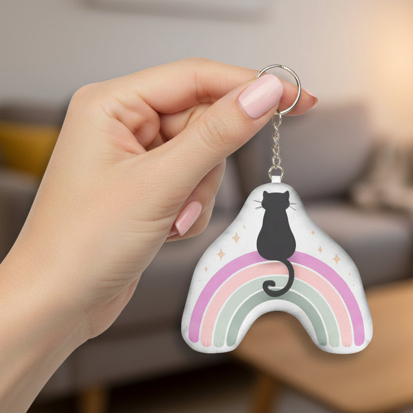 Pastel Rainbow Cat Plush Keychain