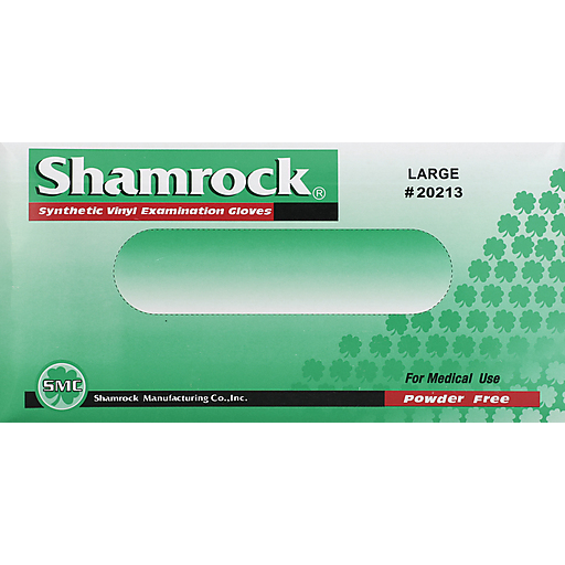 Shamrock Powder Free Clear Vinyl Large Examination Gloves