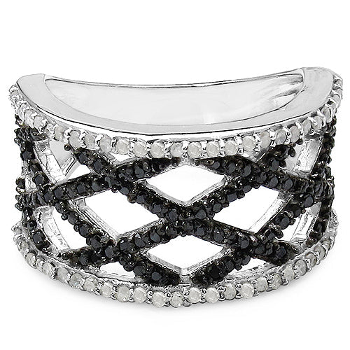 0.92 Carat Black & White Diamond Sterling Silver Engagement Ring