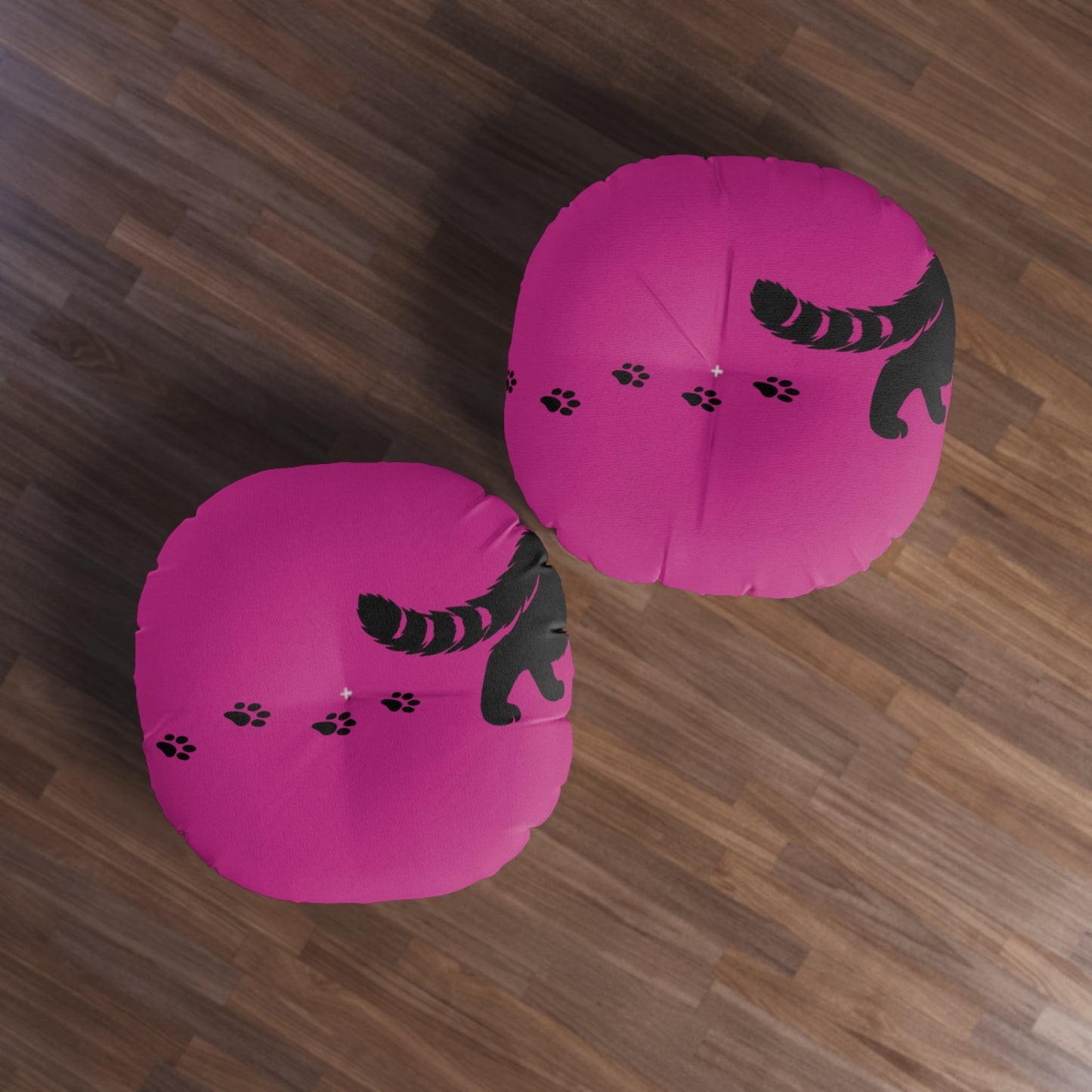 Almohadilla Redonda para Piso Midnight Cat Walk - Cojín con Huella de Gato Rosa Brillante