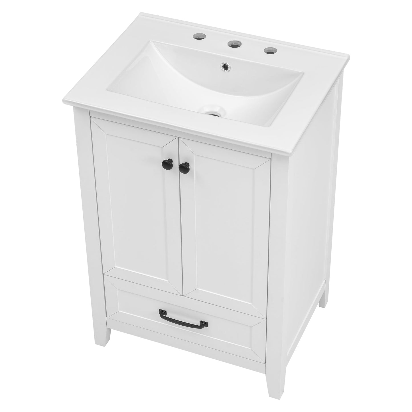 24" Bathroom Vanity with Sink, Bathroom Vanity Cabinet with One Drawer and Doors, Solid Wood and MDF, White - Korvel