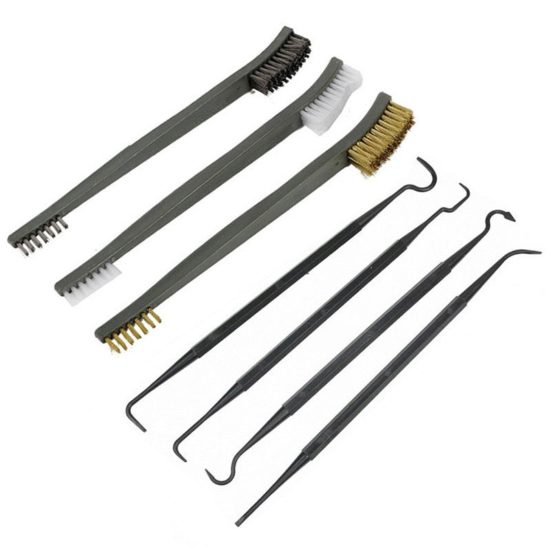 7pcs/Set 3pcs Steel Wire Brush + 4pcs Nylon Pick Set Universal Gun Hunting Cleaning Kit Tactical Rifle Pistol Gun Cleaning Tool - Korvel