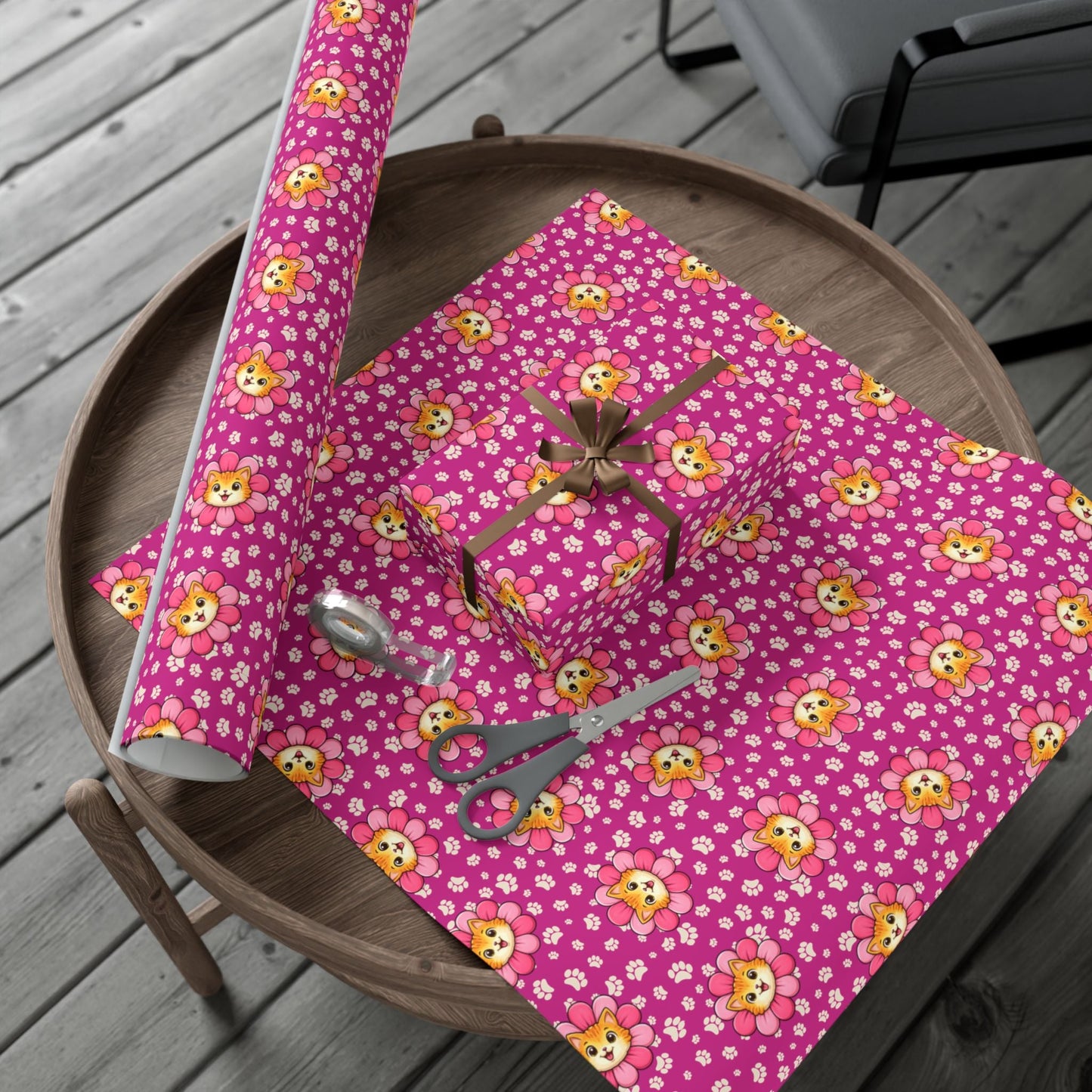 Pink Cat Blossom Gift Wrap | Adorable Cat Lover Wrapping Paper