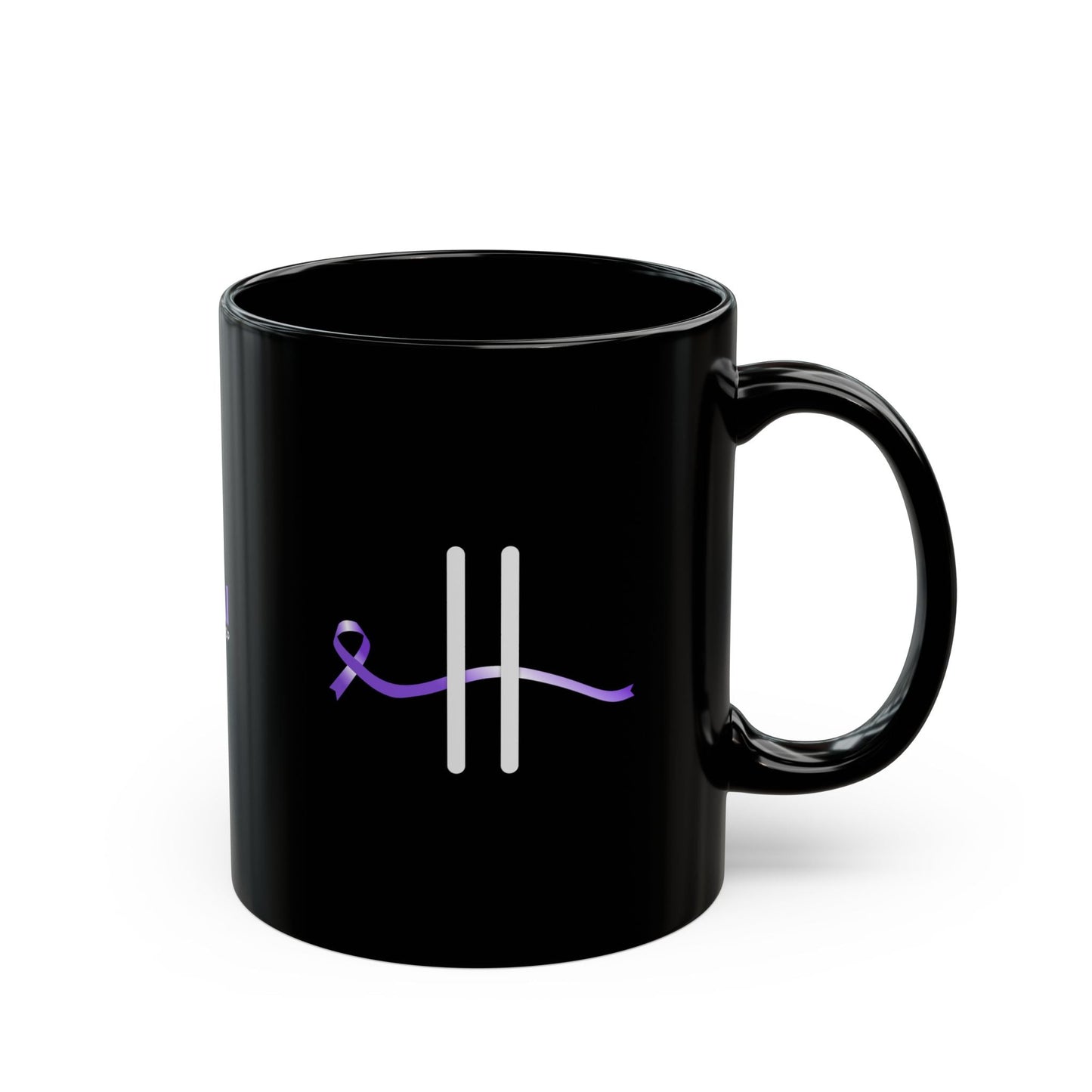 Pause for Epilepsy Awareness Purple Ribbon Black Ceramic Mug