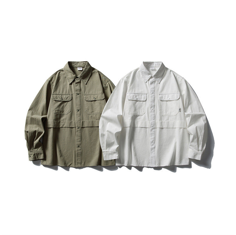 Splicing workwear long sleeved shirt men's loose casual shirt - Korvel