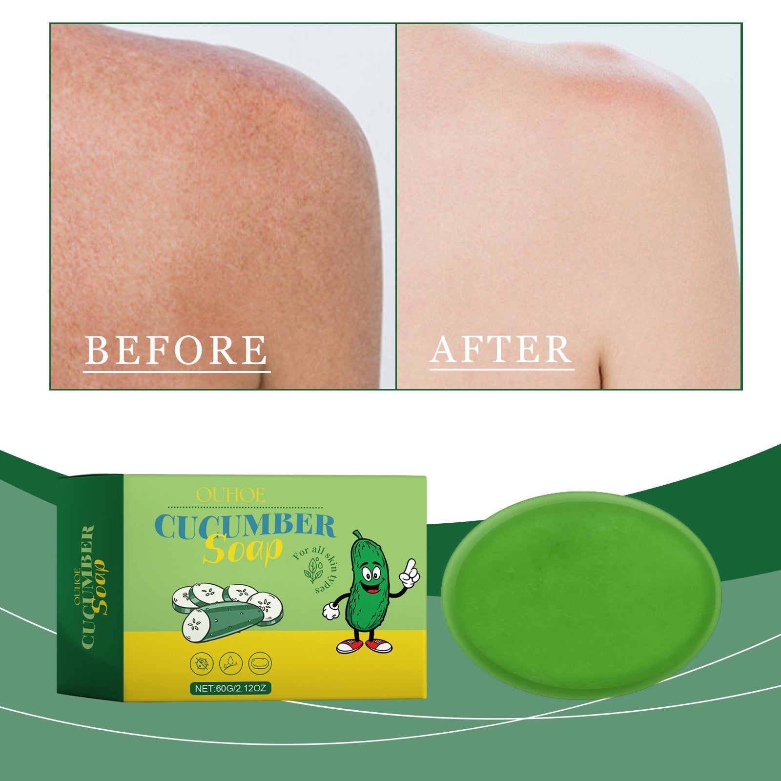 Cucumber Cleansing Soap, Deep Cleaning Face Bath Care Skin Refreshing Oil Control Multi-Purpose Soap - Korvel