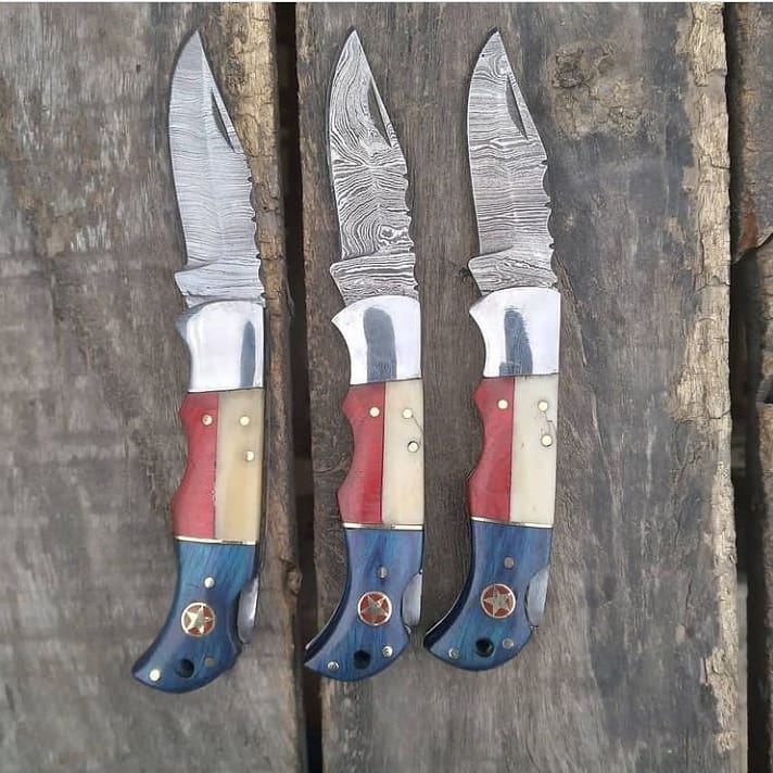 Texas Pride Folding Pocket Knife with Exquisite Bone and Wood Handle & Leather Sheath by KBS Knives - Korvel