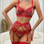 Sexy Red Embroidered Perspective Sexy Underwear Multi piece Set for Women - Korvel