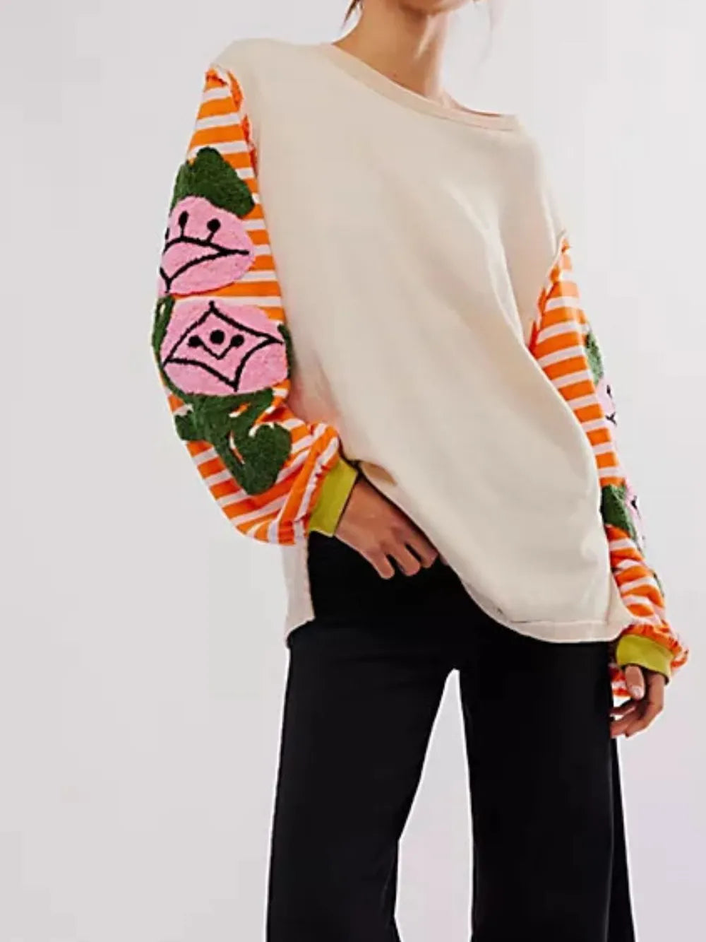 Sudadera de Cuello Redondo a Rayas con Manga Larga