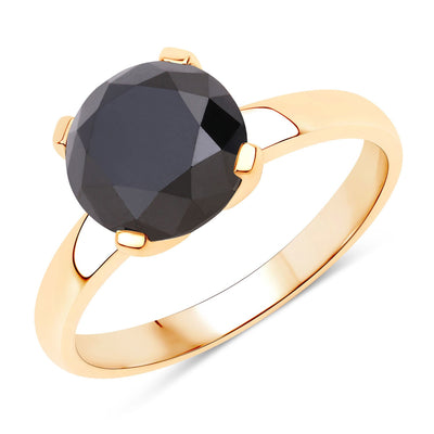 Bague en or jaune 14K avec diamant noir véritable de 3,00 carats