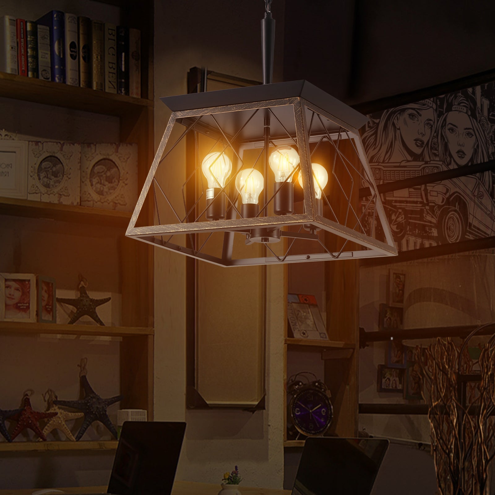 Farmhouse Chandelier  4-Light Vintage Antique Chandeliers Light Fixture For Kitchen Dining Room Living Room(No Bulbs) - Korvel