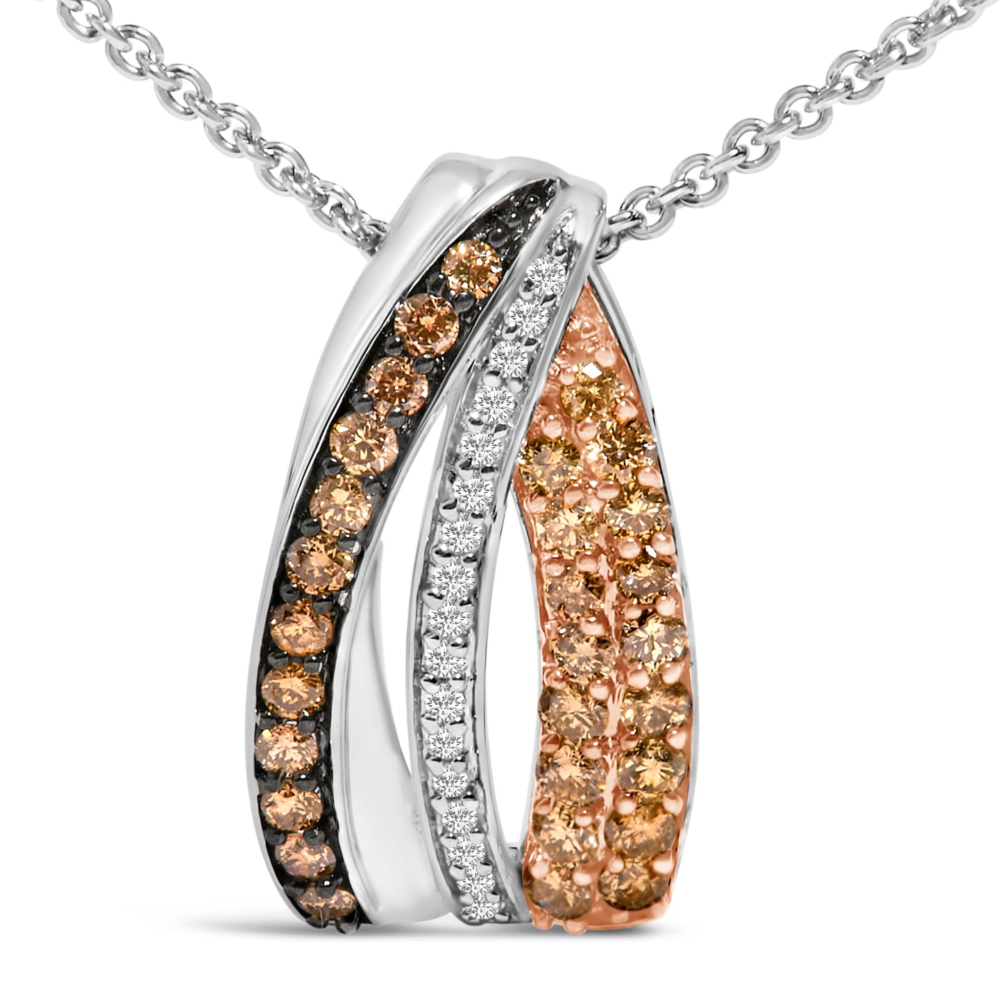 Collier Pendentif en Argent Sterling Tri Ton avec Diamants
