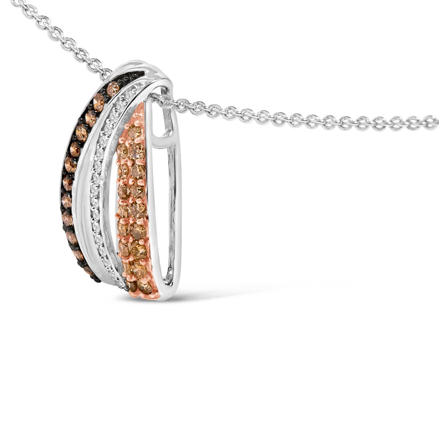 Collier Pendentif en Argent Sterling Tri Ton avec Diamants