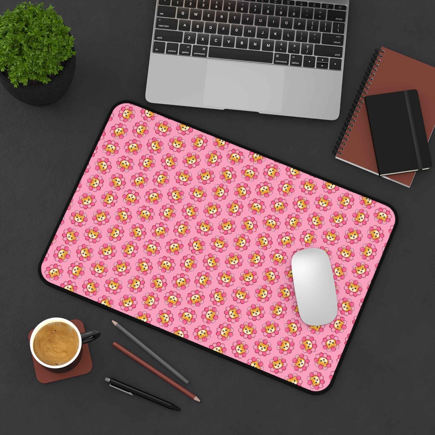 Tapis de bureau à motif de chat rose Blooming Chaos