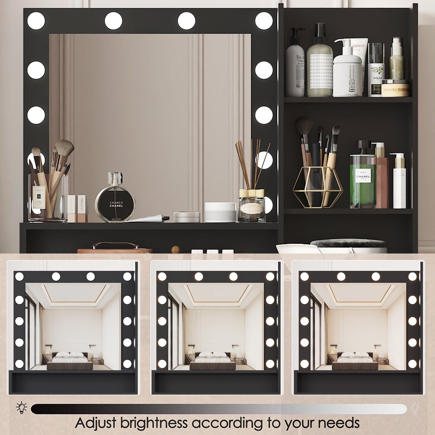 Escritorio de Maquillaje Elegante con Espejo y Luz