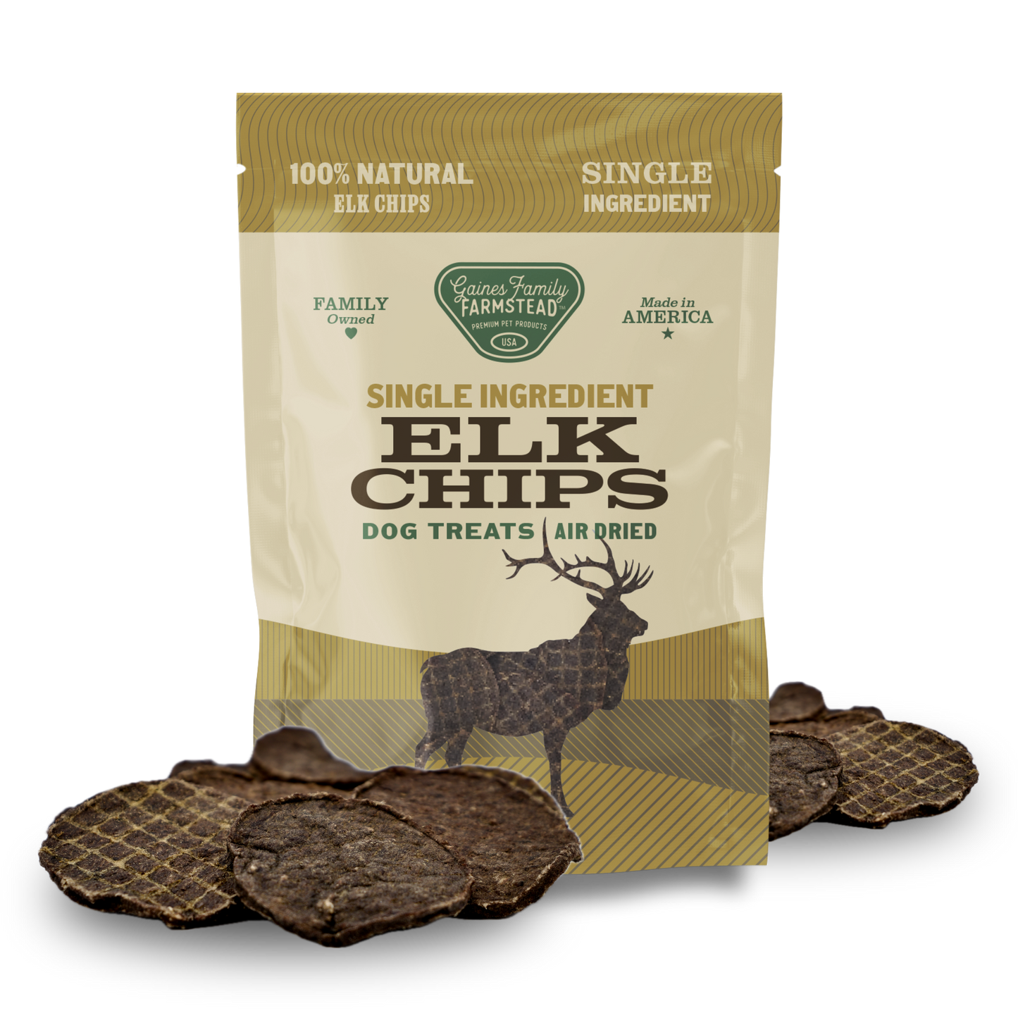 Chips de alce premium para perros: premios totalmente naturales