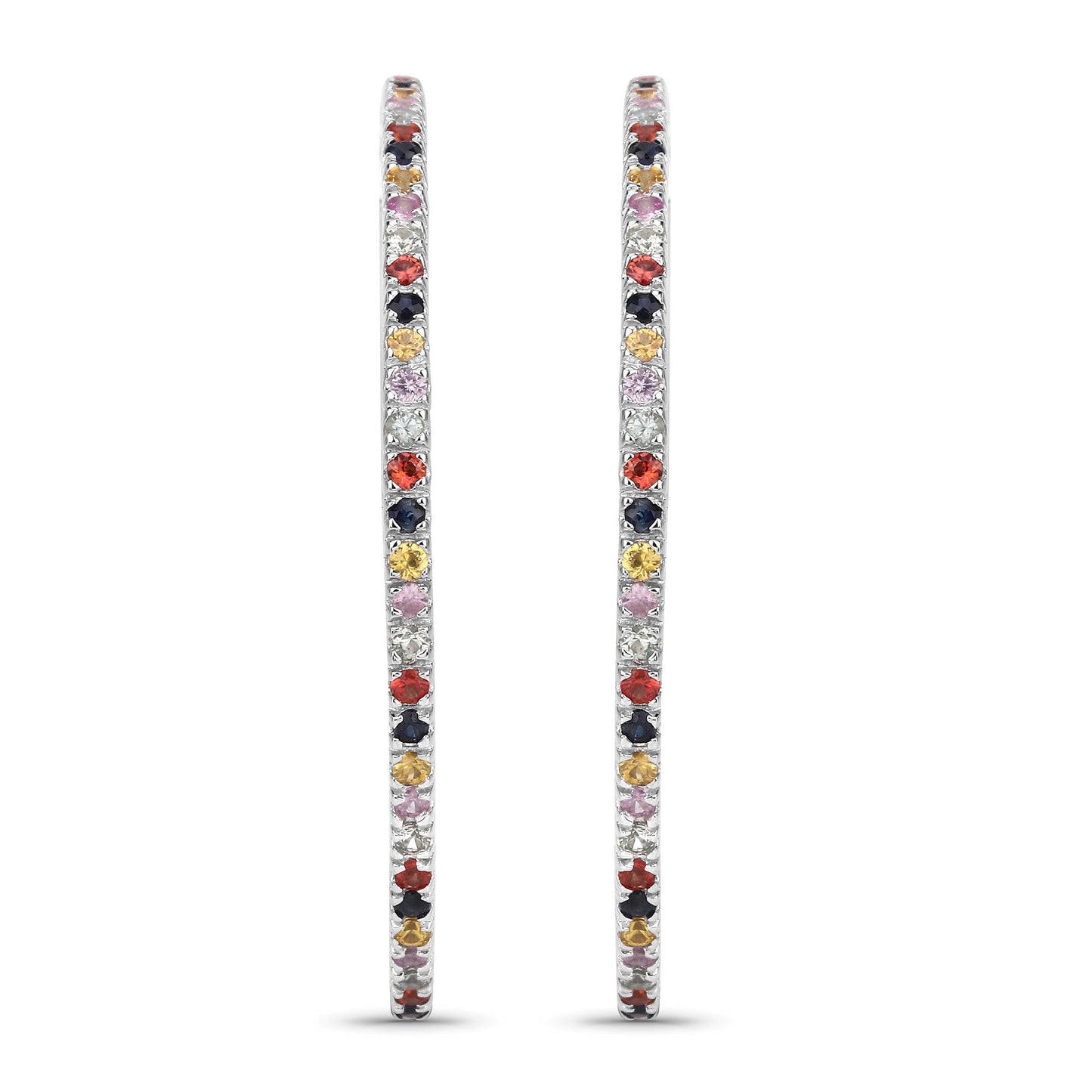 2.24 Carat Multi Sapphire .925 Sterling Silver Hoop Earrings