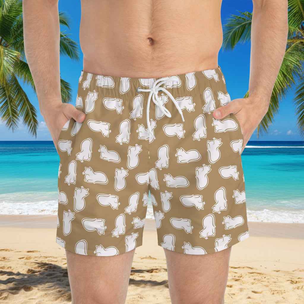 Shorts de bain Laid-Back Cat Chaos – Imprimé ton sable
