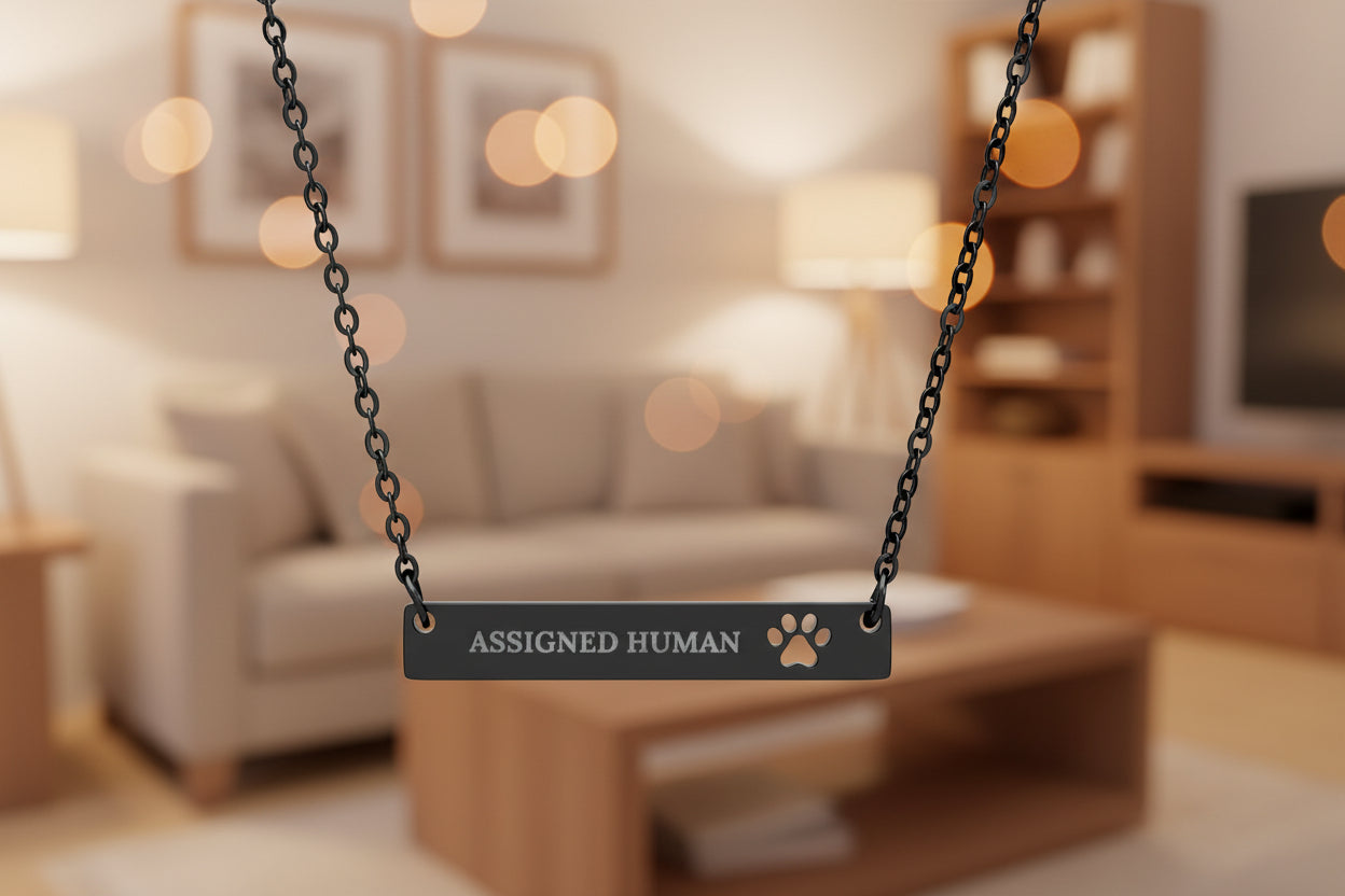 Assigned Human Bar Necklace | Engraved Cat Love Jewelry