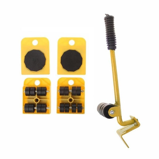 Furniture Mover Tool Set Furniture Transport Lifter Heavy Stuffs Moving Tool 4 Wheeled Mover Roller+1 Wheel Bar Hand Tools Set - Korvel
