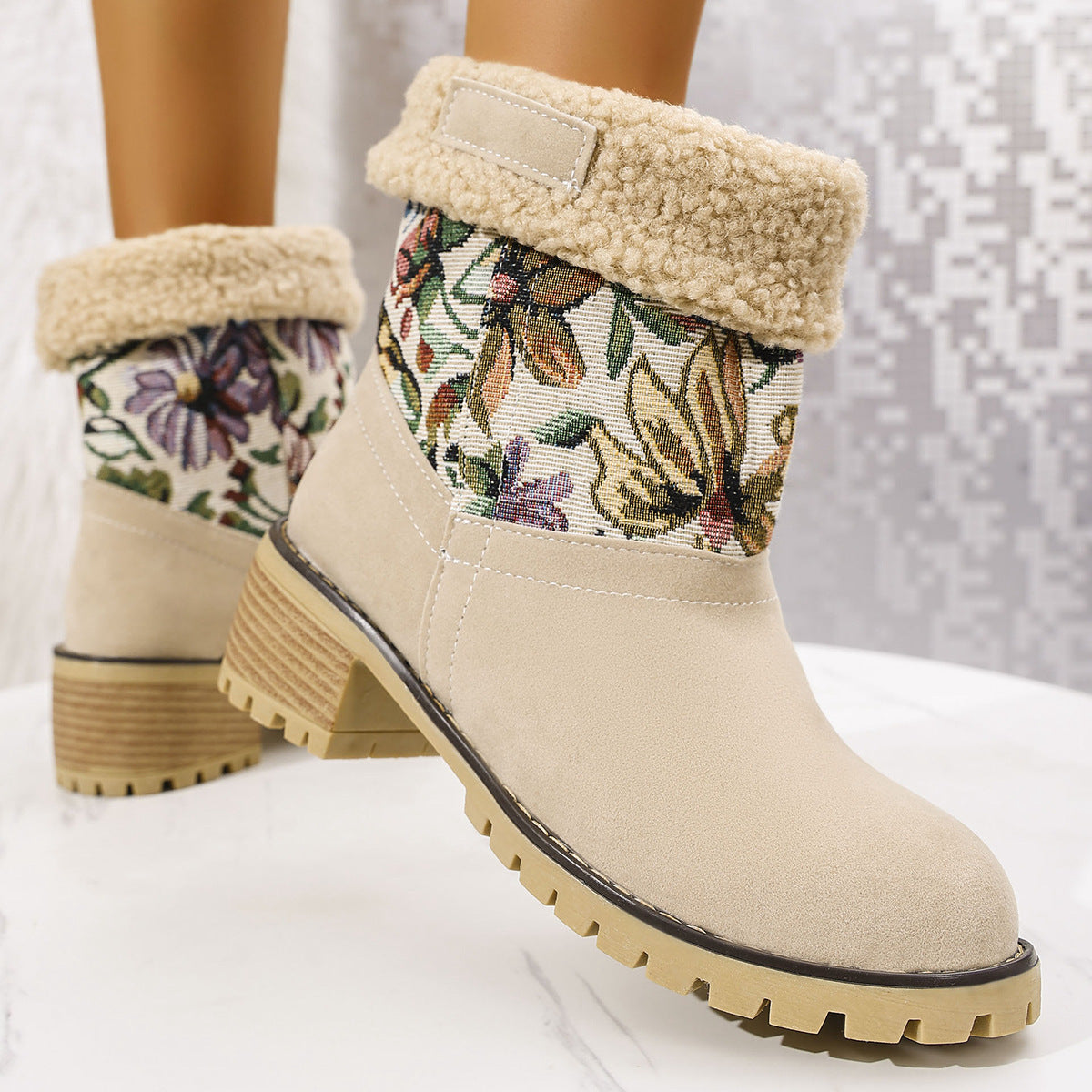 Botas de Nieve Bordadas con Flores de Estilo Étnico para Mujeres