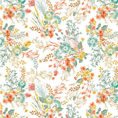 Montgomery Floral White/Multi Cotton Fabric - 44"/45" Per Yard