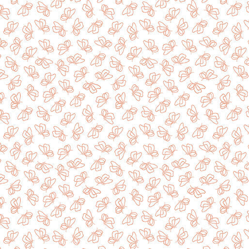 Flutter By White/Peach Cotton Fabric - 44"/45" Per Yard