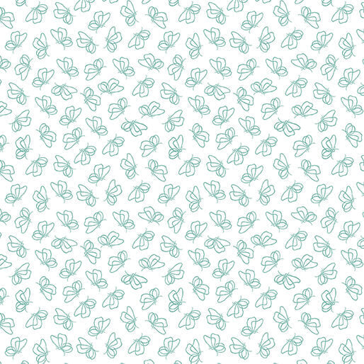Flutter By White/Teal Cotton Fabric - 44"/45" Per Yard