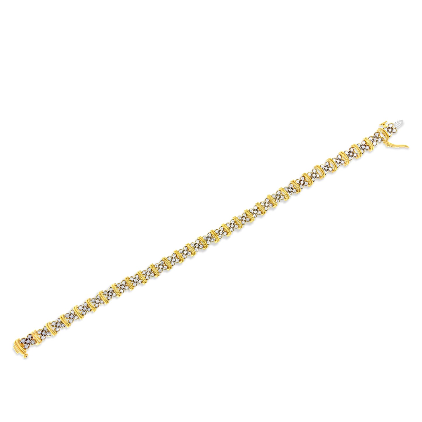 Pulsera de Clúster de Diamantes de Plata Esterlina Baño de Oro de 10K