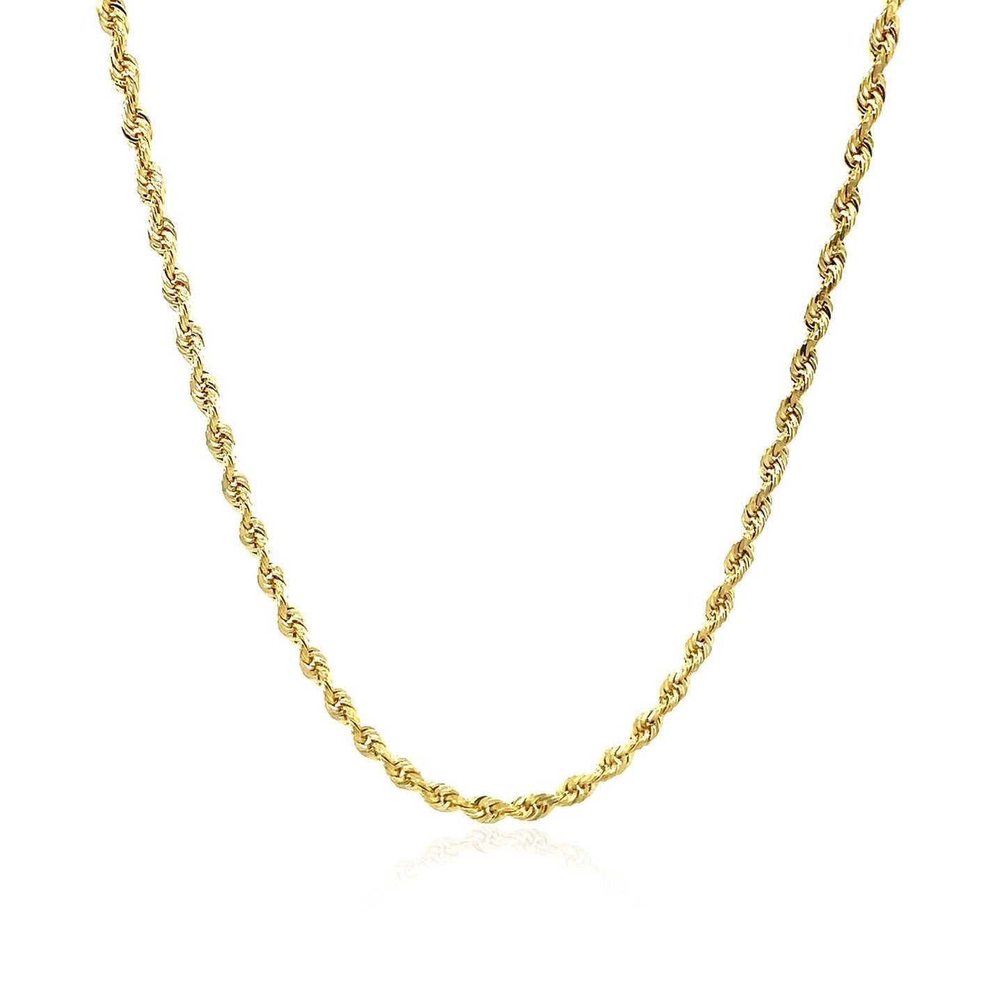 Cadena de cuerda de corte de diamante sólido de oro amarillo de 10k de 2.5 mm