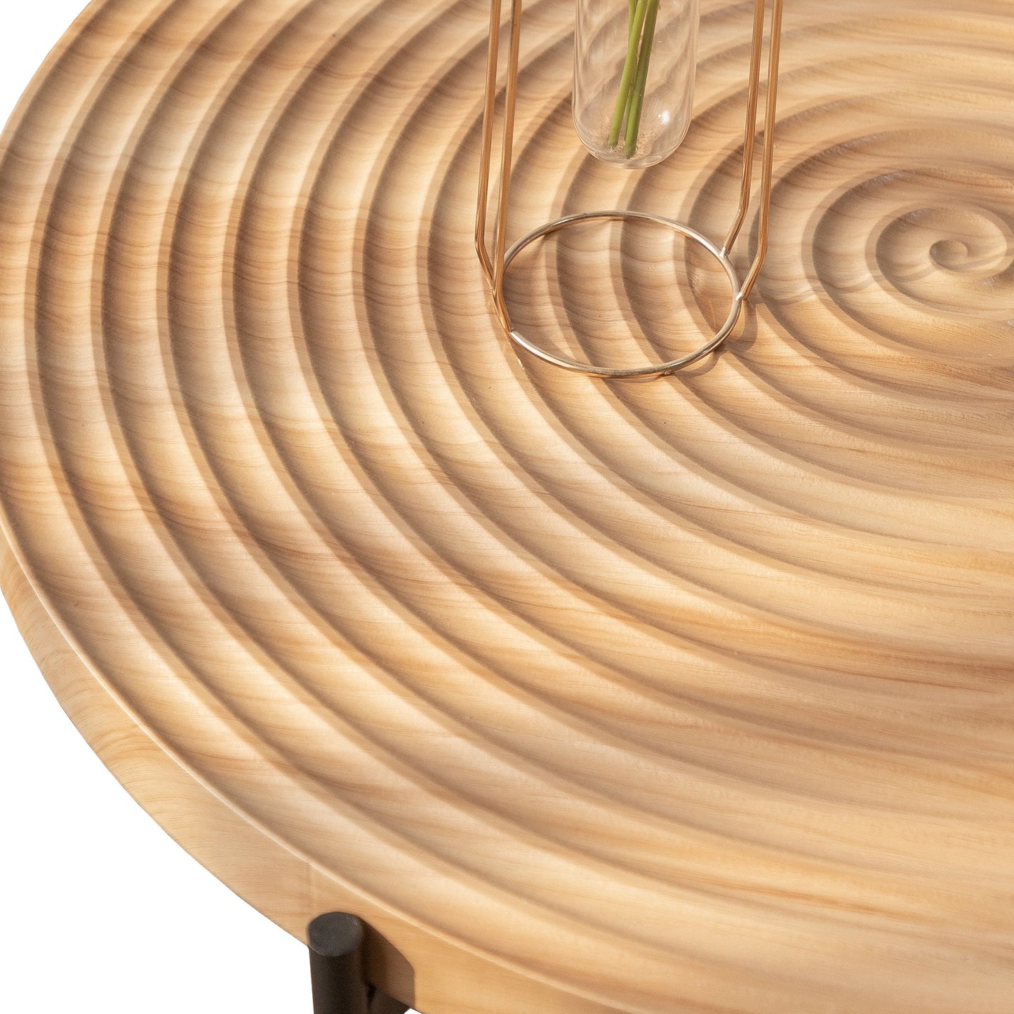 33"Modern Thread Design Round Coffee Table MDF Table Top with Cross Legs Metal Base - Korvel