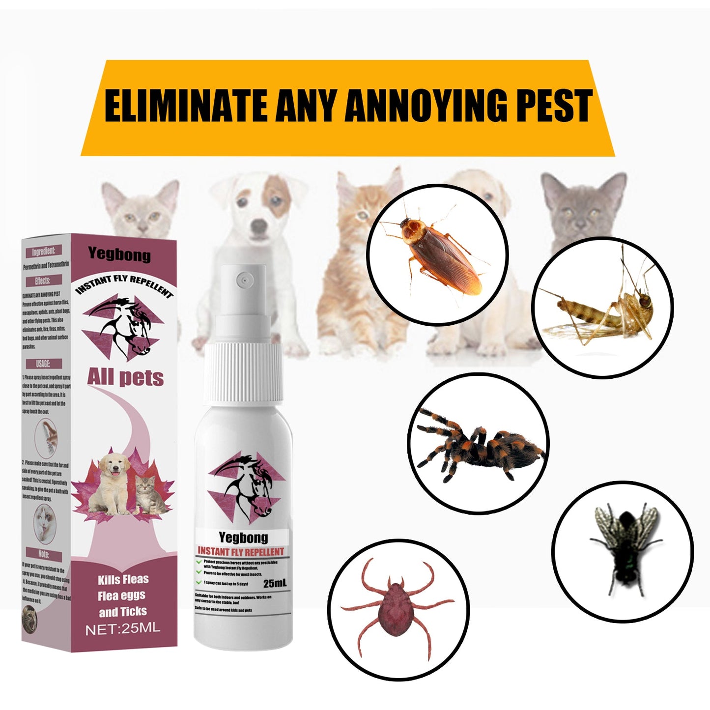 Pet Repellent, Flea Removal For Cats And Dogs External Tick And Tick Anti-Itch Spray For Cats And Dogs - Korvel