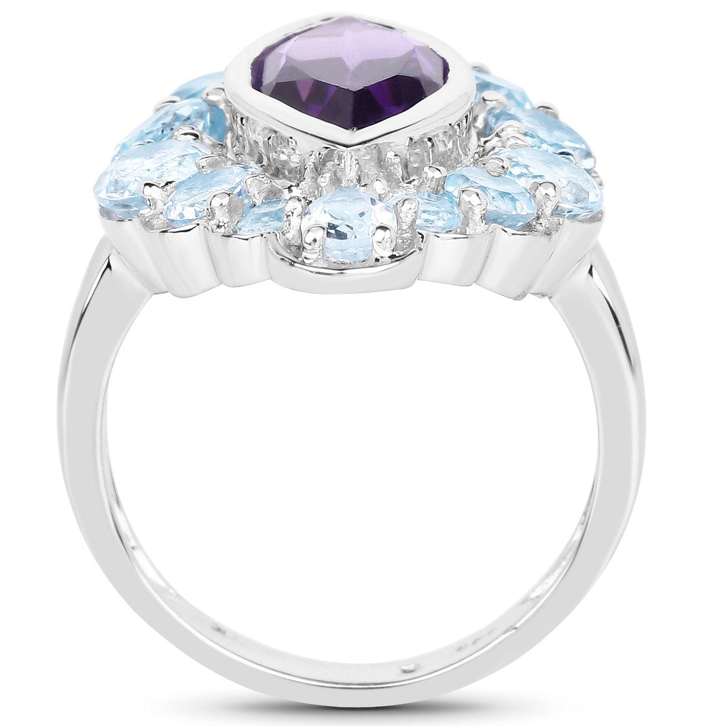 Bague en argent sterling avec améthyste de 5,30 carats et topaze bleue