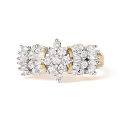 10K Yellow Gold 1.00 Cttw Diamond Starburst Ring - Size 7