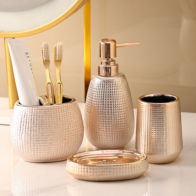 Rose Gold Ceramic Tooth Brushing And Washing Set 4 Pieces - Korvel