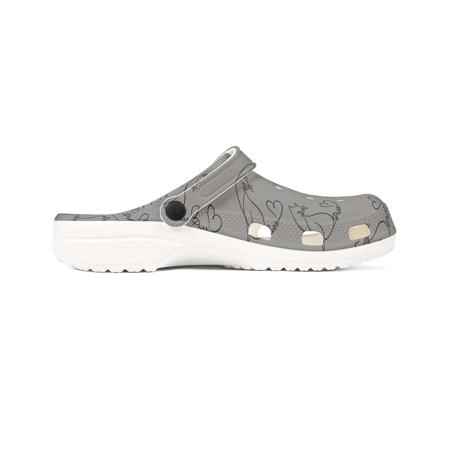 Minimalist Cat Line Art EVA Clogs – Grey Slip-Ons
