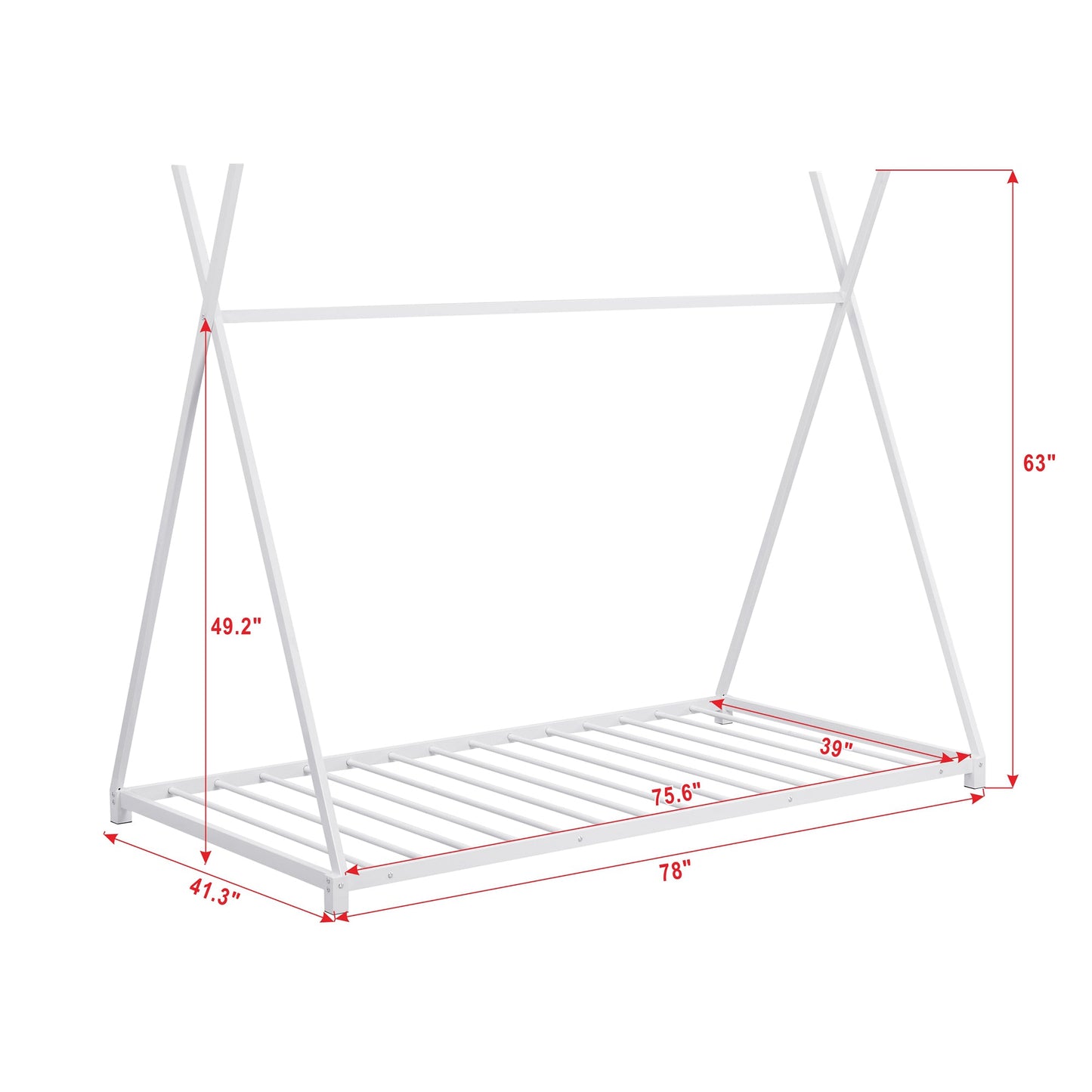 Metal Twin Size House Platform Bed with Triangle Structure  White - Korvel
