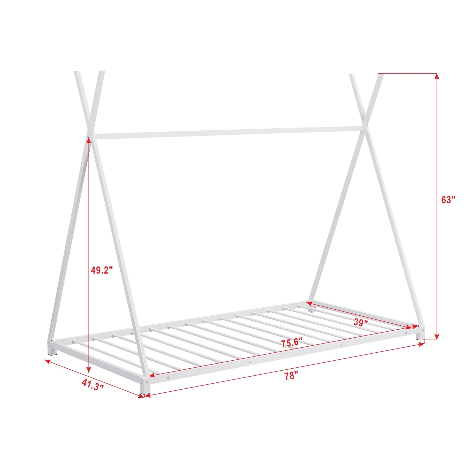 Metal Twin Size House Platform Bed with Triangle Structure  White - Korvel