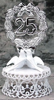 Silver Anniversary Cake Topper with Doves