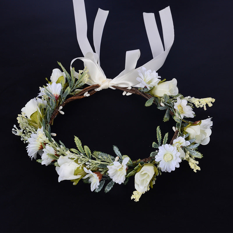 Korean style spring and summer fresh flower garland handmade wrapped fabric small chrysanthemum headpiece - Korvel