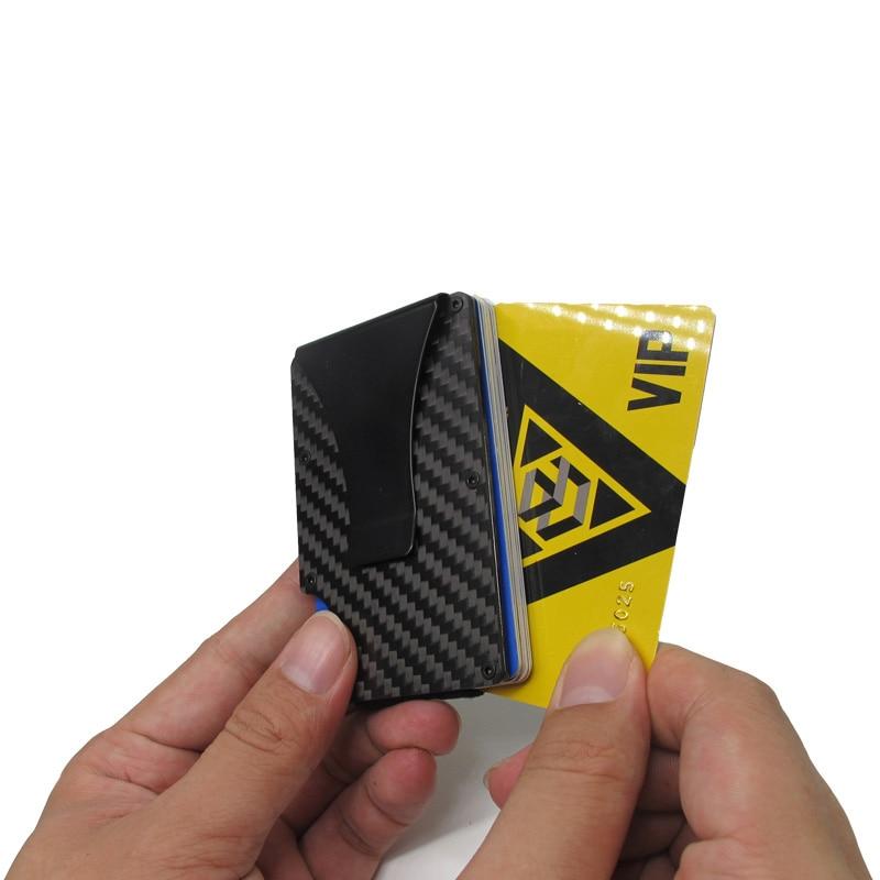 Carbon Fiber Wallet Metal Mini Slim Wallet Men's Credit Card ID Holder With RFID Anti-chief Card Wallet Porte Carte - Korvel