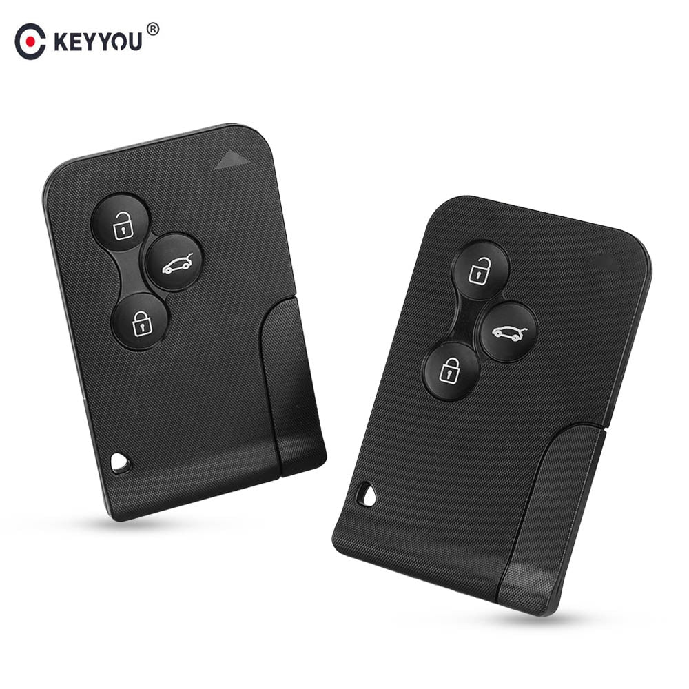 KEYYOU 3 Button Smart Card For Renault Clio Logan Megane 2 3 Koleos Scenic Card Case Black Car Key Fob Shell With Small Key - Korvel