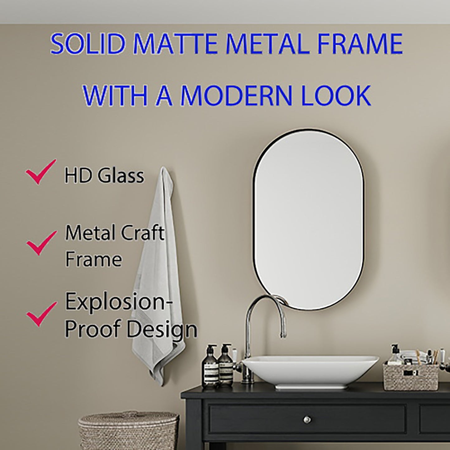 Matte Black Oval Embedded Medicine Cabinet with Mirror
