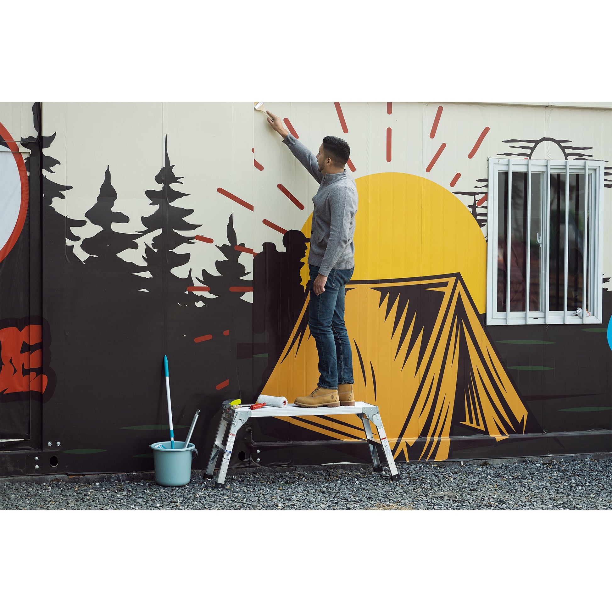 Work Platform Aluminum Portable Bench Folding Ladder ANSI Capacity 225 LBS 40" - Korvel