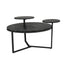 Modern coffee table with two display shelves, Black Faux marble surfaces, Tripod-inspired base,Rounded tabletop edges - Korvel