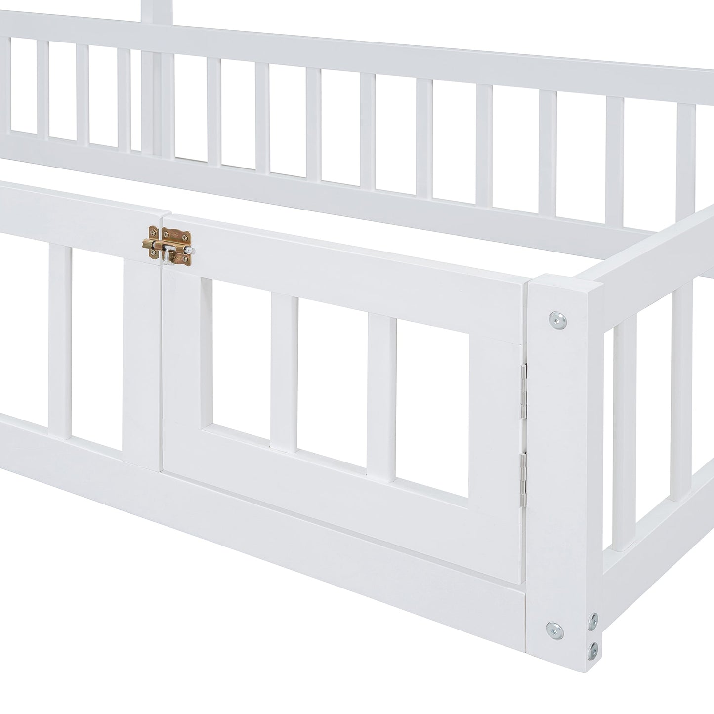 Wooden Twin Size Children's Bed with Detachable Headboard and Integrated Clothes Drying Rack, White - Korvel