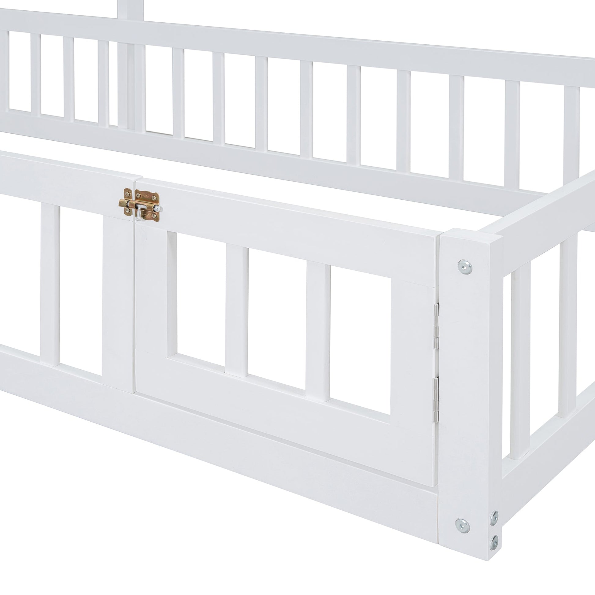 Wooden Twin Size Children's Bed with Detachable Headboard and Integrated Clothes Drying Rack, White - Korvel