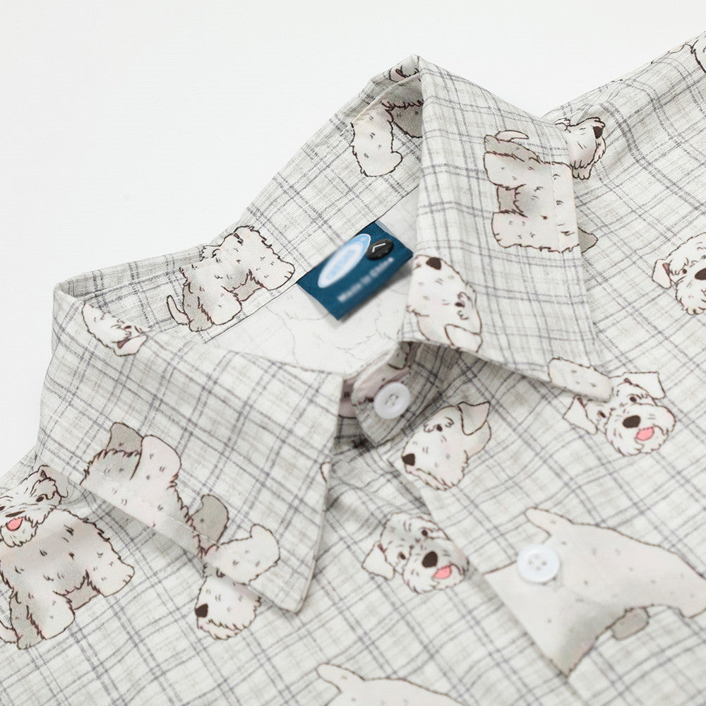 Digital Full Print Cartoon Dog Plaid Short Sleeve Shirt Loose Casual Turn-Down Collar Summer Shirt for Men - Korvel