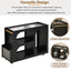 Stylish mobile desk with lockable wheels,bedside table with 5mm thick grooved tempered glass and gold round bars ，black - Korvel